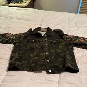 Savanna Jane Camouflage Kids Jean Jacket with Floral Sleeves
